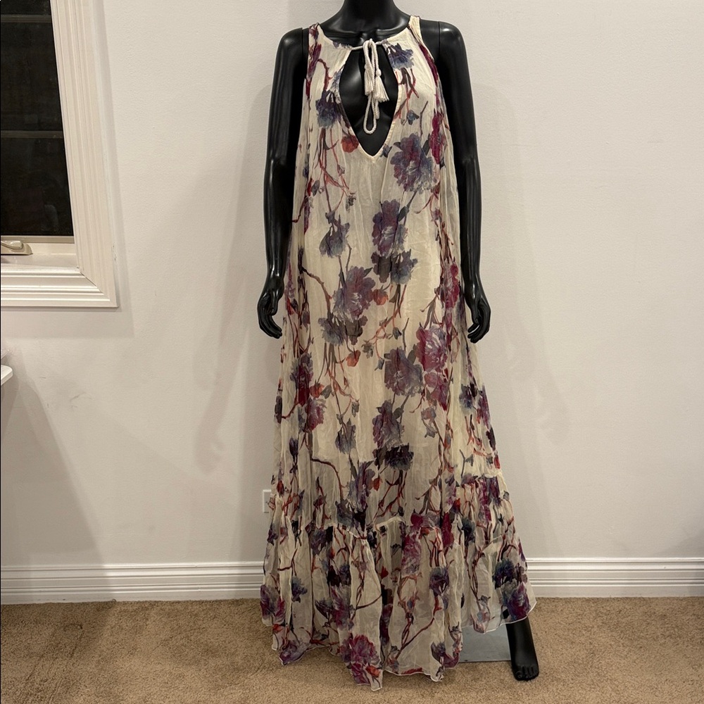 Free People Floral Maxi Dress One Size Boho Open Back